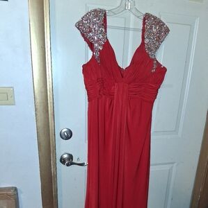 Elegant Red Evening Gown with Embellished Straps